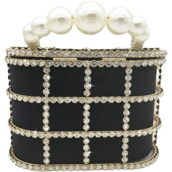 Evening Handbags with Pearl Rhinestones Wedding Bucket Totes Bags Party Clutch - Picture 5 of 7